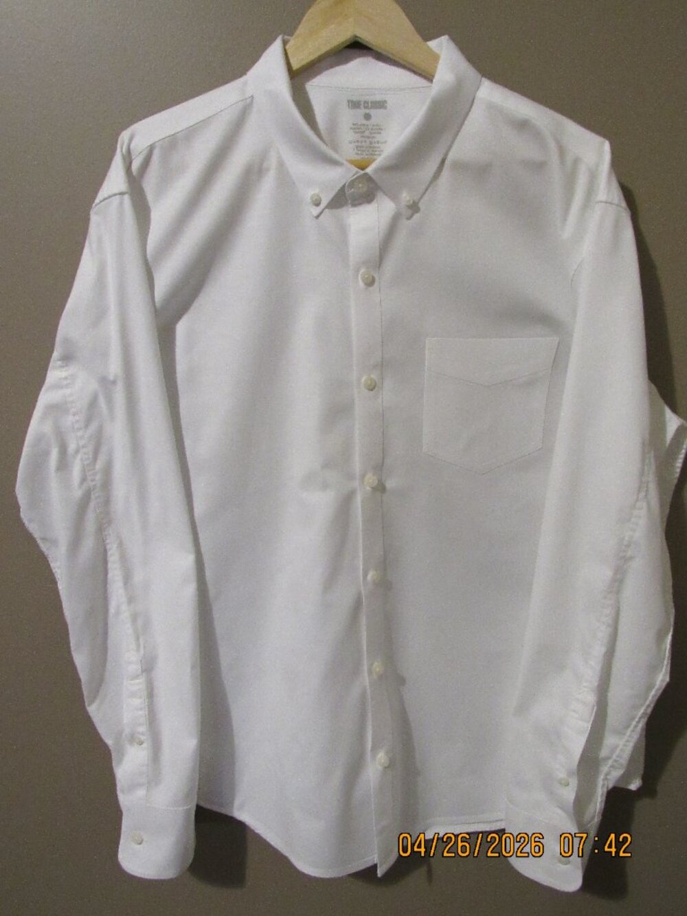 True Classic Long-Sleeve White Button-Down Shirt - XL